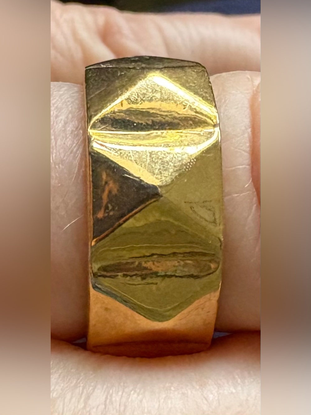 Polished Gold-Plated Stainless Steel Pyramid Band Ring